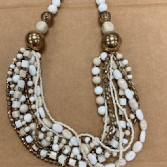 10 Strand Beaded Necklace (White, and Gold) - Picture 1 of 3